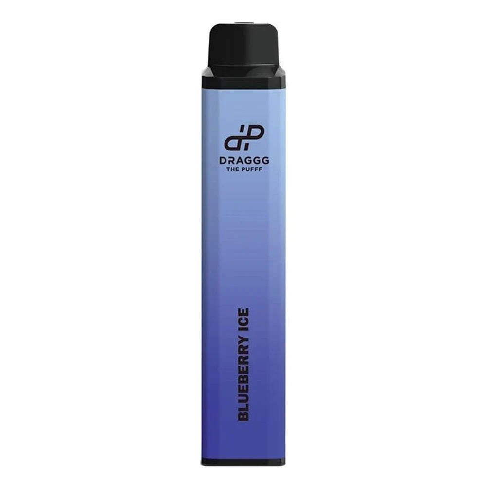 Draggg Blueberry Ice disposable vape pen featuring a blue and purple gradient design with a black