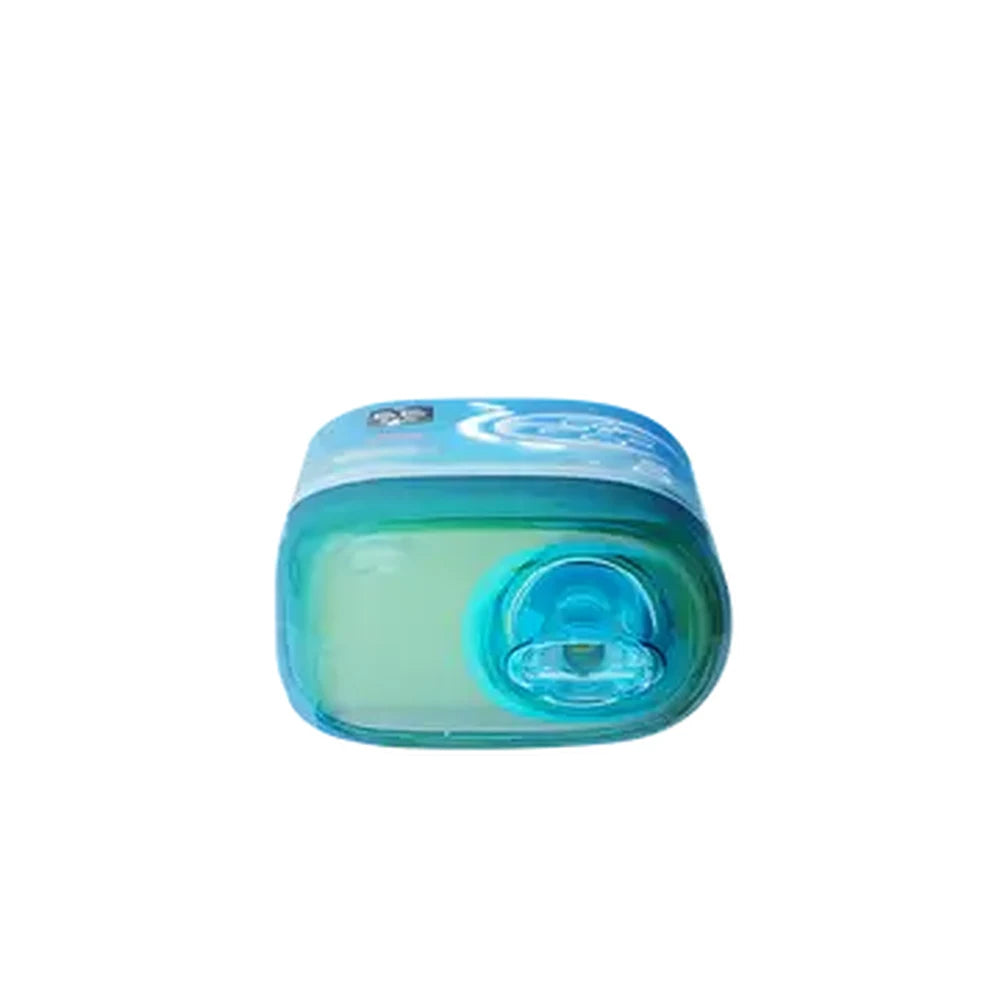 Top-down view of an ELFBAR BC Pro 80K Blue Razz Ice disposable vape showing the translucent blue mouthpiece and rounded teal casing against a black background.