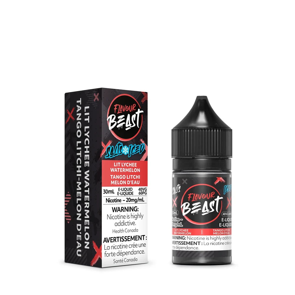 A 30mL bottle and matching packaging box of Flavour Beast Lit Lychee
