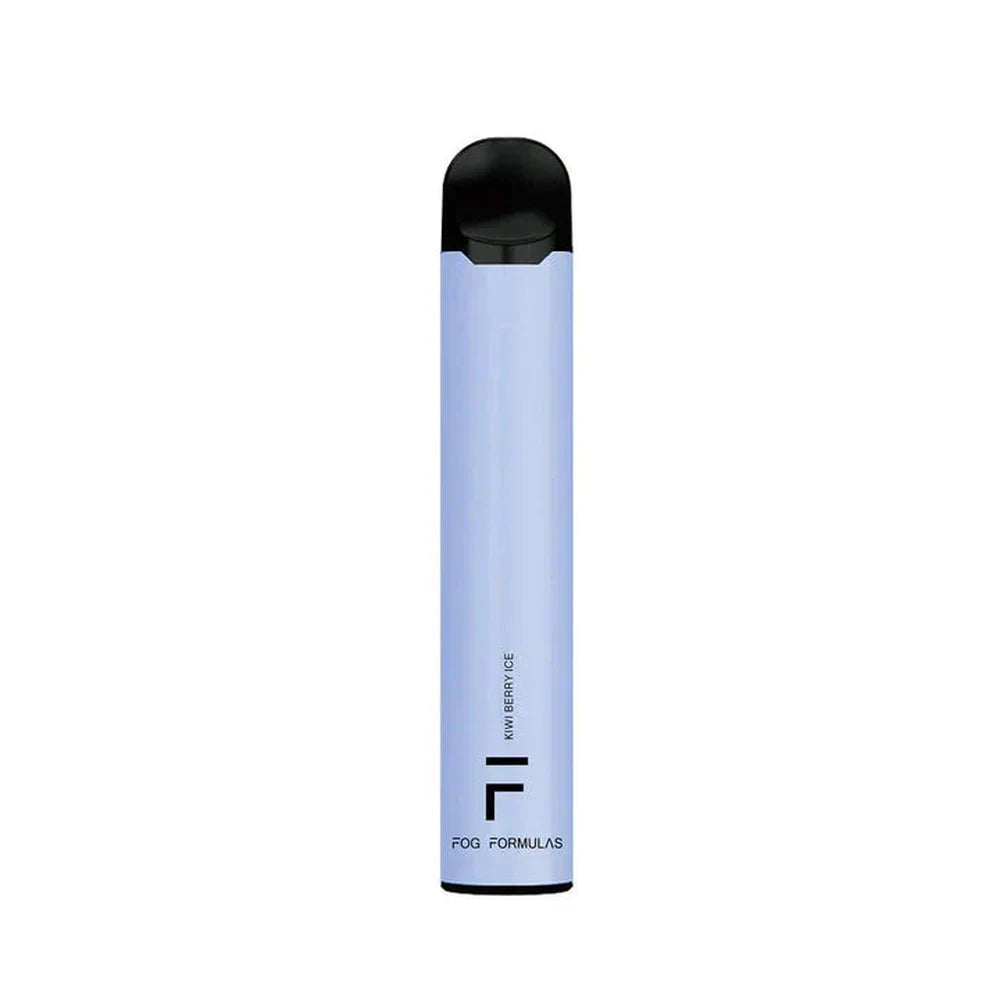 A light blue Fog Formulas 1600 Kiwi Berry Ice disposable vape pen with a black mouthpiece and base, featuring the Fog Formulas logo and flavor name printed on the side.