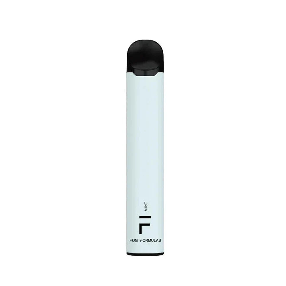 A light blue Fog Formulas 1600 Mint disposable vape with a black mouthpiece and base, featuring the Fog Formulas logo and Mint text on the front.