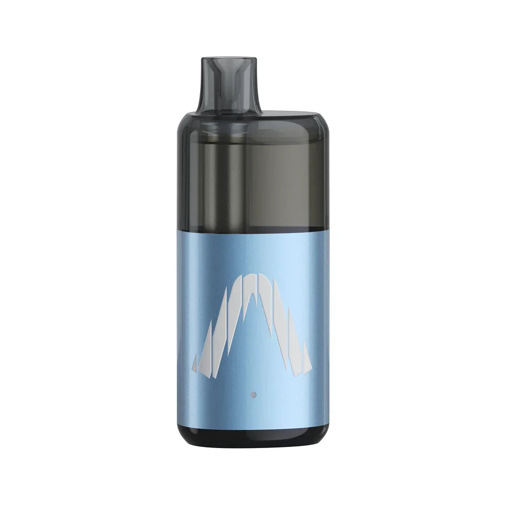 The ALLO NUUD 50K Intense Blue Raspberry Lemon disposable vape features a light blue metallic body with a stylized white A logo and a translucent black mouthpiece against a white background.