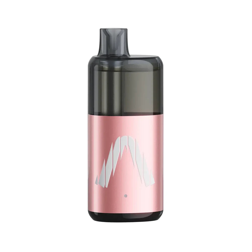An ALLO NUUD 50K Intense Lychee Ice disposable vape featuring a metallic pink body with a white stylized A logo and a translucent black mouthpiece against a black background.