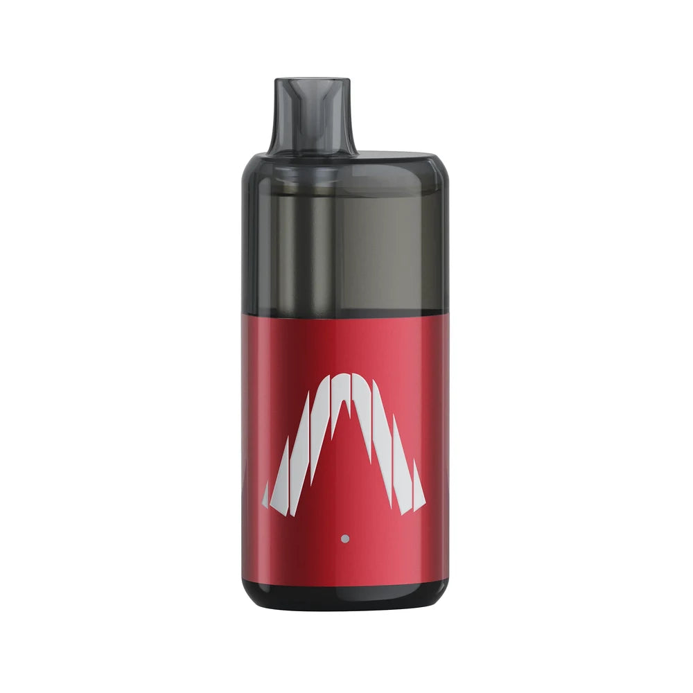 An ALLO NUUD 50K Intense Pomegranate Guava Ice disposable vape featuring a metallic red body with a white stylized A logo and a translucent black mouthpiece.