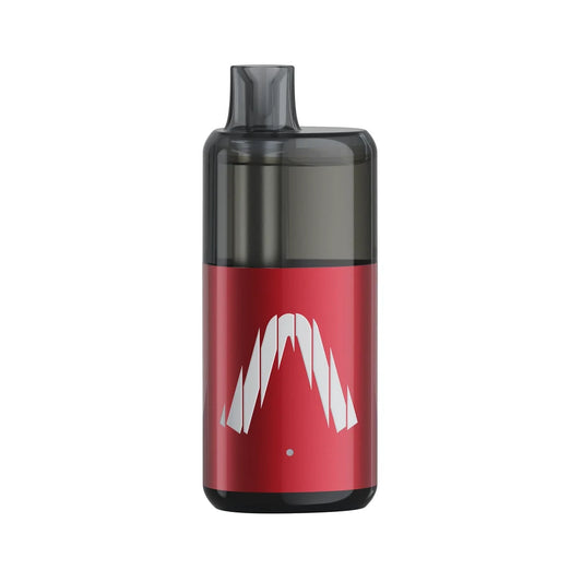 An ALLO NUUD 50K Intense Pomegranate Guava Ice disposable vape featuring a metallic red body with a white stylized A logo and a translucent black mouthpiece.