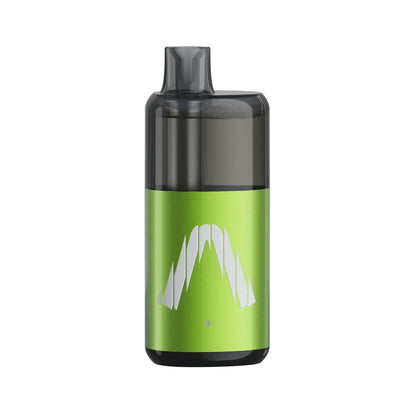 An ALLO NUUD 50K INTENSE Spearmint disposable vape featuring a lime green metallic body with a white geometric logo and a translucent dark grey mouthpiece.