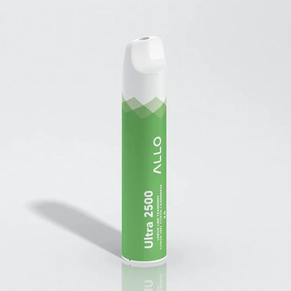 Allo Ultra 2500 Lemon Lime Cranberry disposable vape featuring a cylindrical green body with white text and a white mouthpiece, shown against a plain white background.