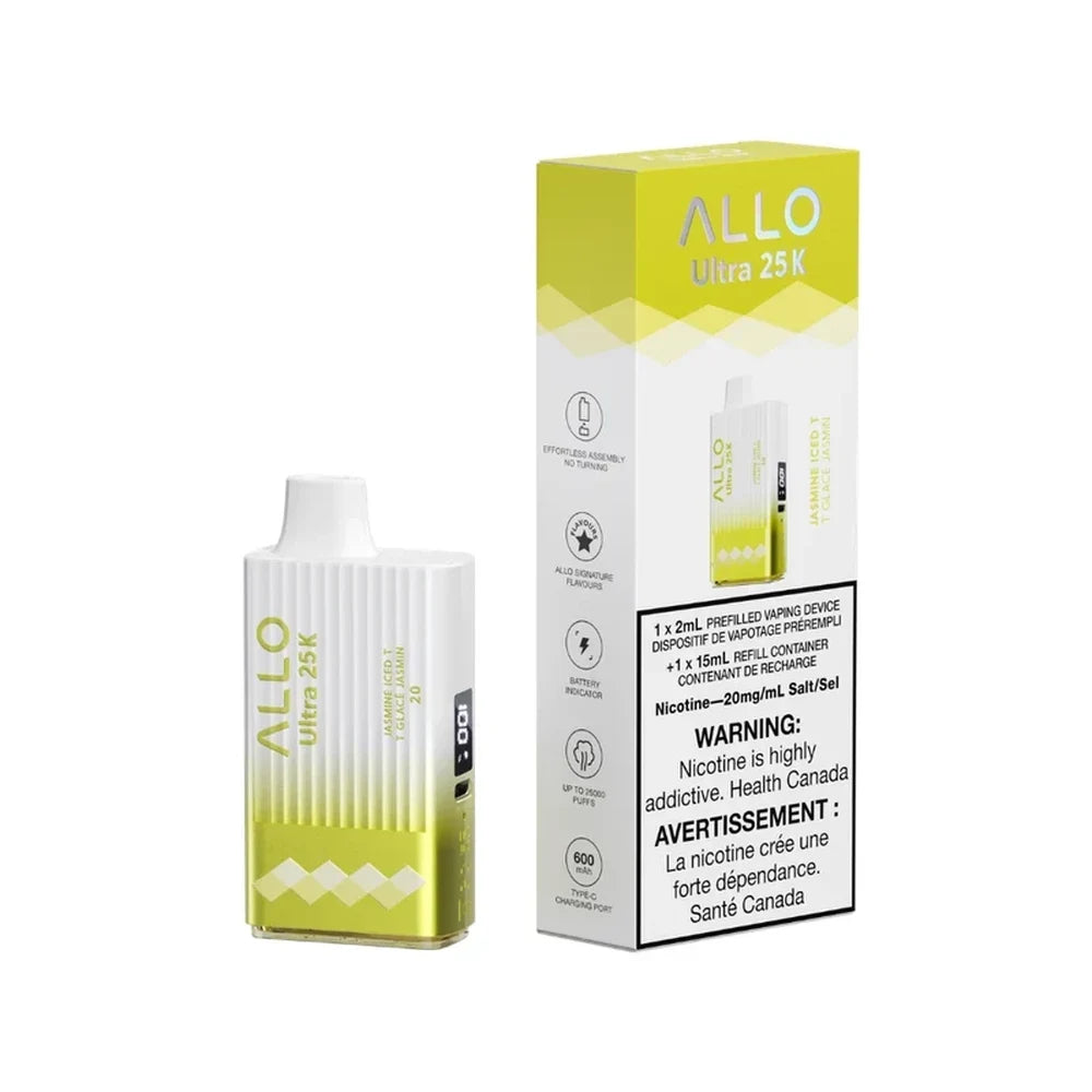 K Jasmine Iced T disposable vape device, featuring a white-to-lime-