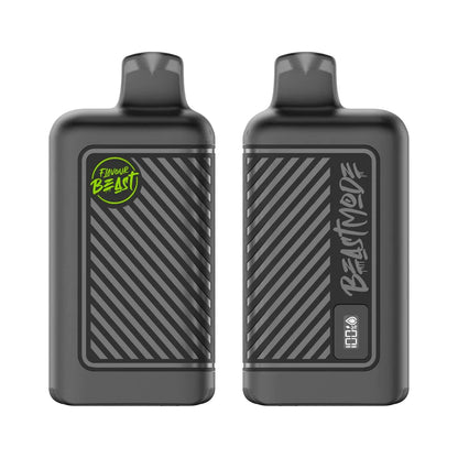 Two matte black Flavour Beast disposable vapes are displayed side-by-side, with the left unit showing the brand logo and the right unit featuring a digital display screen labeled Beast Mode.