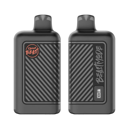 Two black Flavour Beast disposable vapes are shown side-by-side, with the left device displaying the orange Flavour Beast logo and the right device featuring the Beast Mode text and a digital battery and liquid level display.