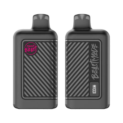 Two black Flavour Beast disposable vapes are displayed against a white background, one showing the brand logo and the other featuring a digital battery display and the text Beast Mode.