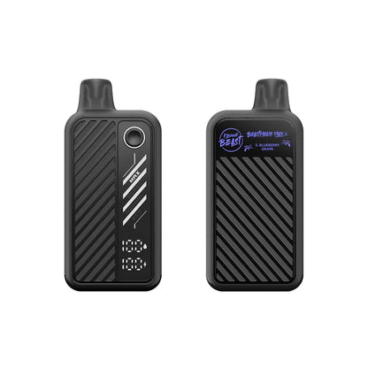 Two Flavour Beast Mode Max 2 disposable vapes in S. Blueberry Grape flavor are displayed side-by-side against a white background, showing the front interface with a digital display and the textured black casing with purple branding.