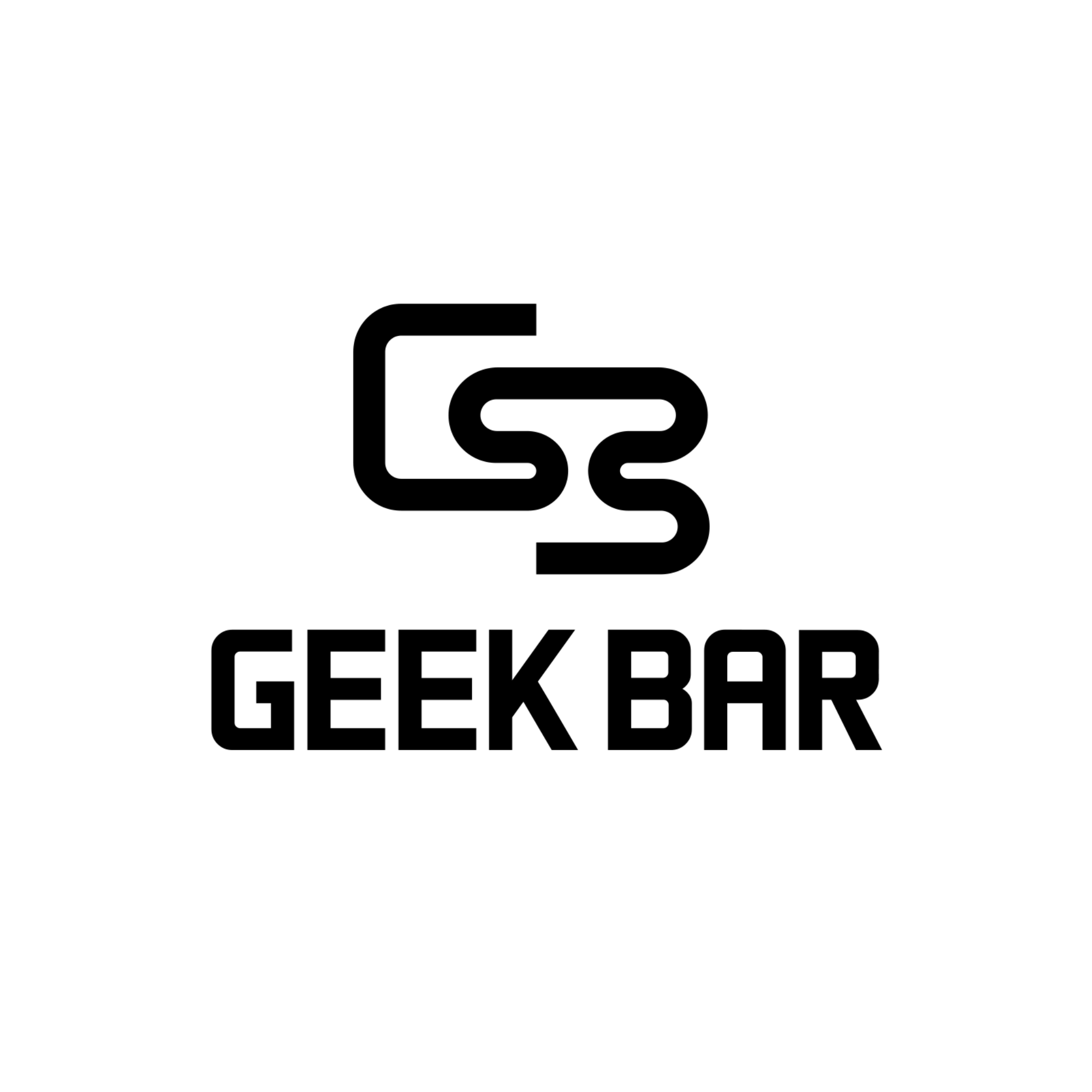 Black logo with 'GEEK BAR' text on a white background