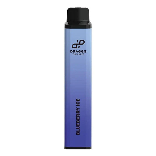 Draggg Blueberry Ice disposable vape pen featuring a blue and purple gradient design with a black