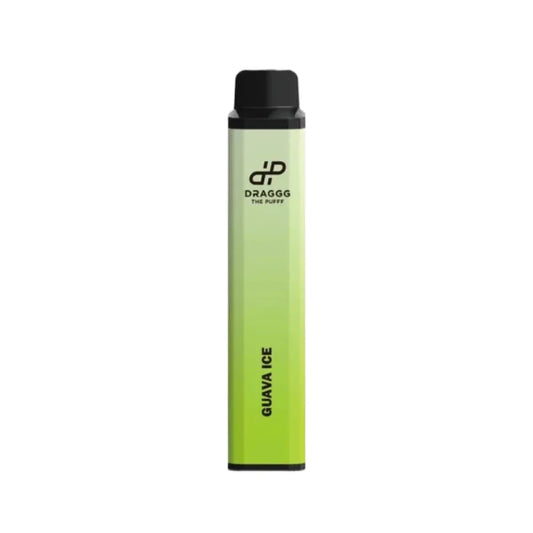 A Draggg Guava Ice disposable vape pen featuring a light-to-bright green gradient body,