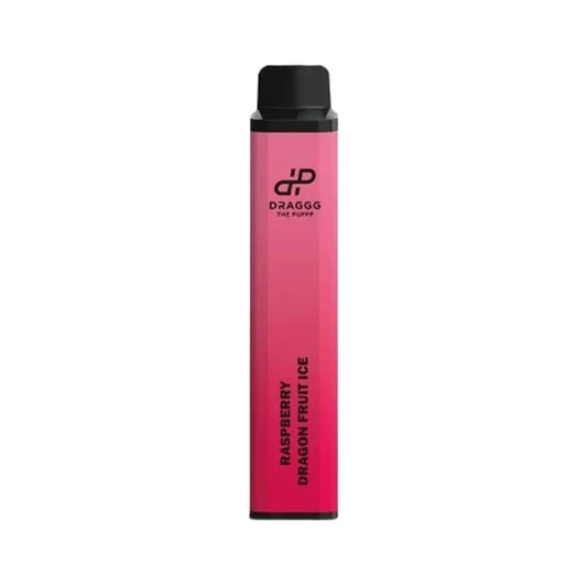 A pink gradient Draggg 4K Raspberry Dragon Fruit Ice disposable vape pen with a black mouthpiece,