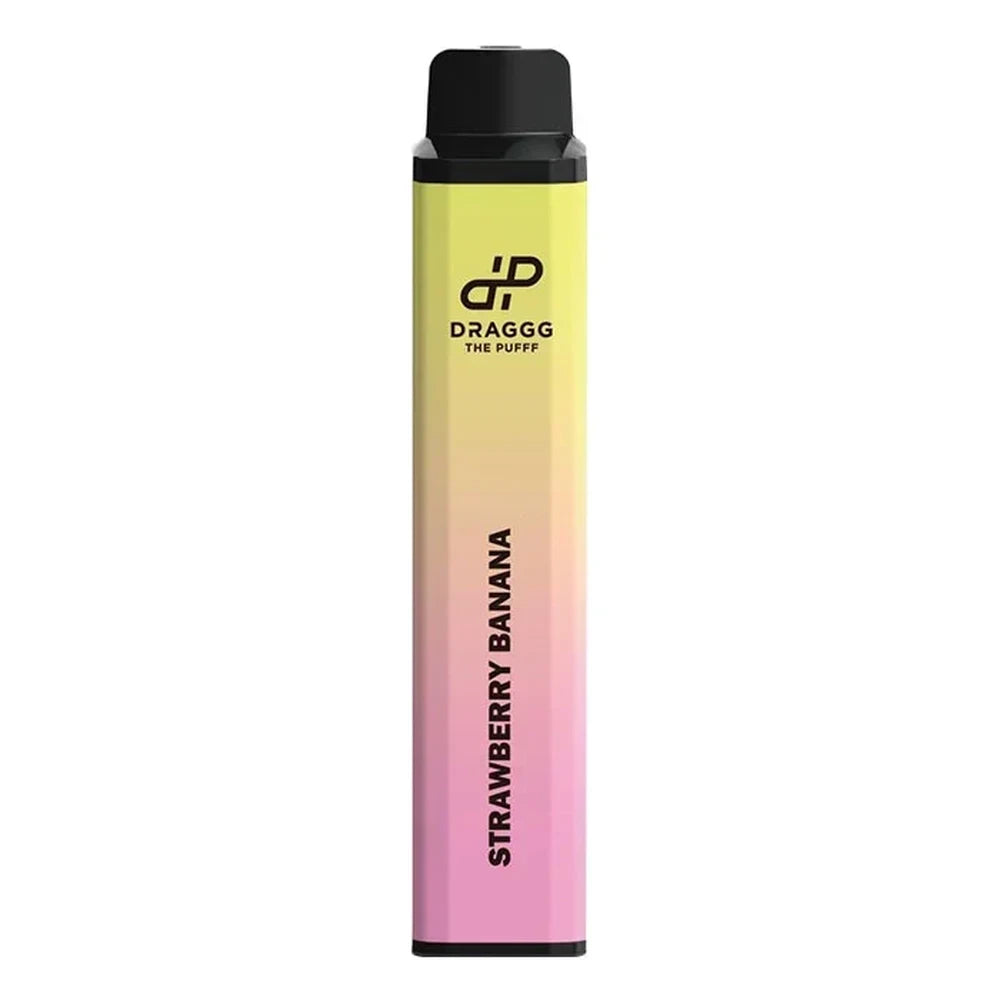 Draggg 4K Strawberry Banana disposable vape pen featuring a yellow, peach, and pink gradient body