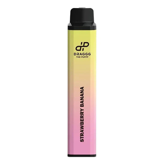 Draggg 4K Strawberry Banana disposable vape pen featuring a yellow, peach, and pink gradient body