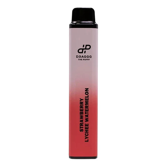 A Draggg disposable vape pen featuring a pink-to-red gradient body, a black