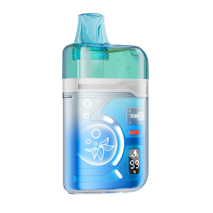 ELFBAR BC Pro 80K Blueberry Ice disposable vape featuring a translucent blue and green casing with a digital display showing battery and e-liquid levels.
