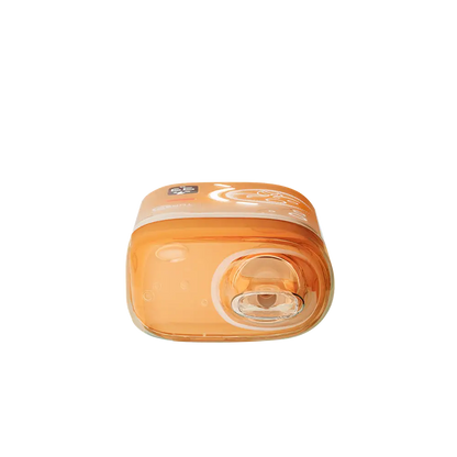 Top-down view of an orange ELFBAR BC Pro 80K Double Mango disposable vape featuring a clear mouthpiece and a digital display screen.
