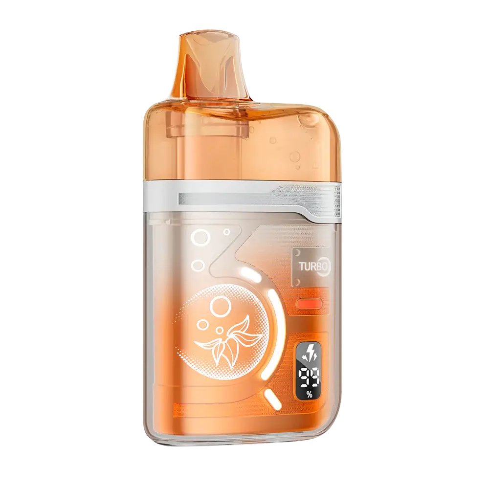 The ELFBAR BC Pro 80K Double Mango disposable vape features a translucent orange and clear casing with a digital battery display and Turbo mode indicator.
