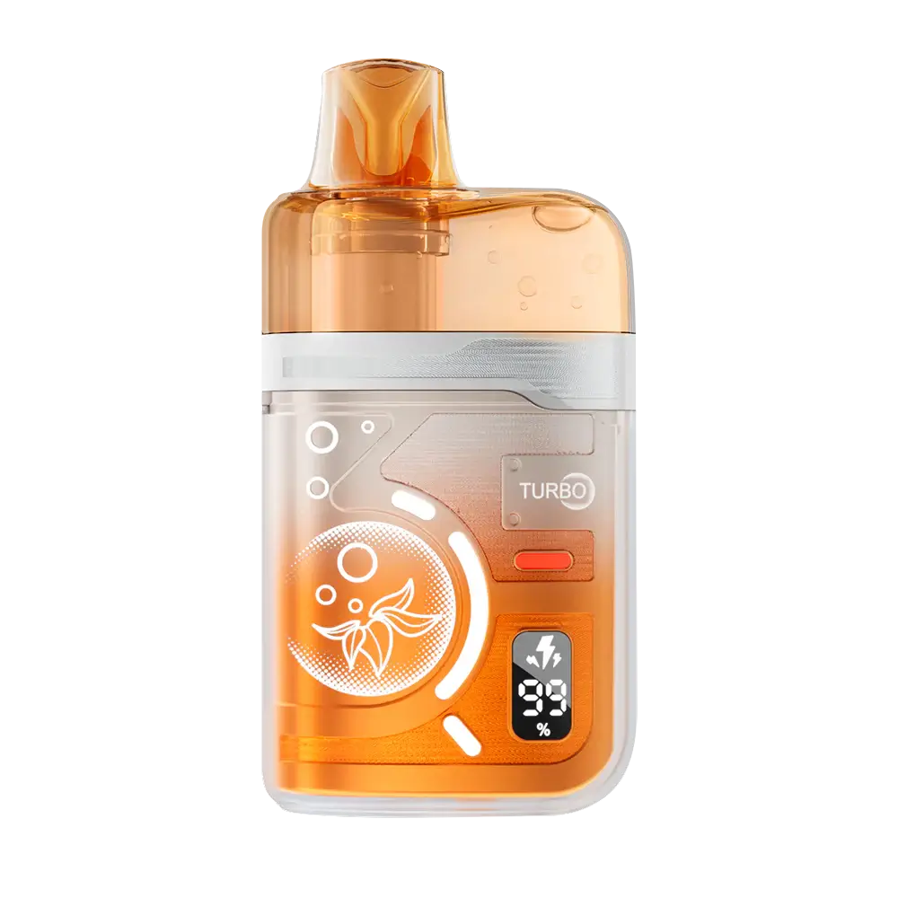 An ELFBAR BC Pro 80K Double Mango disposable vape featuring a transparent orange casing, a digital battery display, and a Turbo mode indicator.