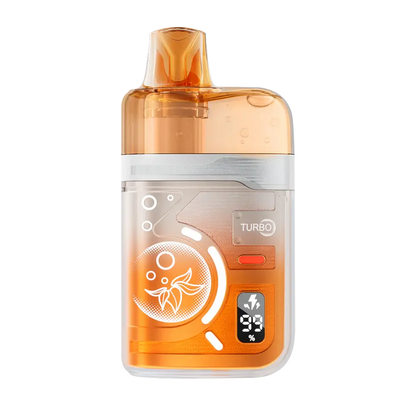 An ELFBAR BC Pro 80K Double Mango disposable vape featuring a transparent orange casing, a digital battery display, and a Turbo mode indicator.