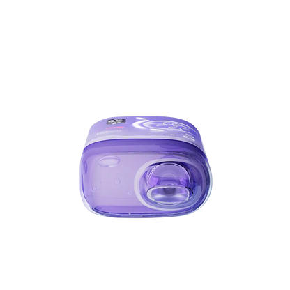 Top-down view of a purple ELFBAR BC Pro 80K Grape Ice disposable vape featuring a translucent mouthpiece and a digital display screen showing battery and e-liquid levels.
