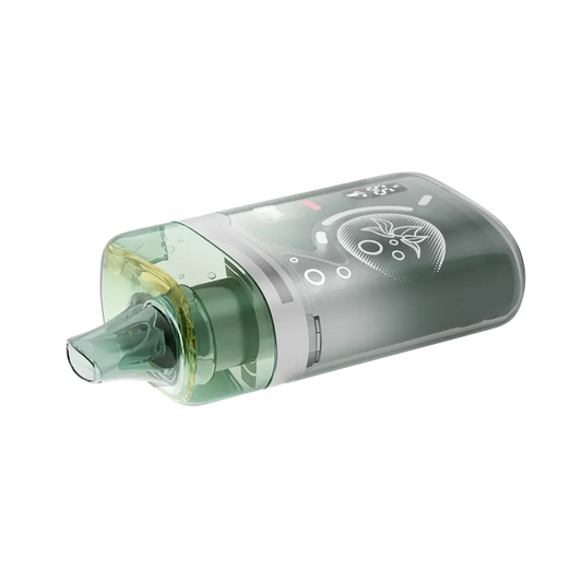 An ELFBAR BC Pro 80K Green Apple Ice disposable vape featuring a translucent green and silver body with a digital display and an apple graphic on the side.