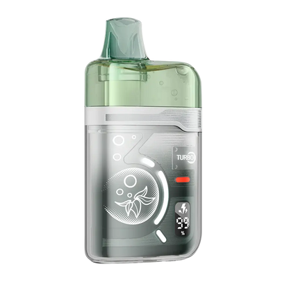 ELFBAR BC Pro 80K Green Apple Ice disposable vape featuring a transparent outer shell, a green tinted mouthpiece, and a digital display screen showing battery and liquid levels.