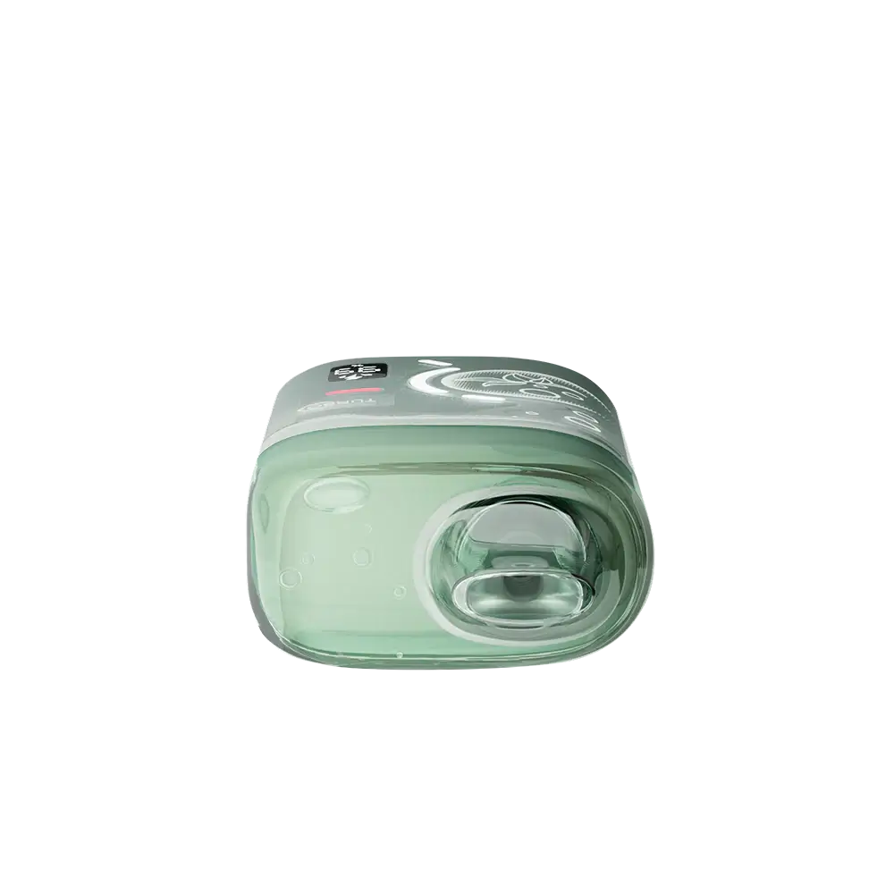 Top-down view of an ELFBAR BC Pro 80K Kiwi Guava Ice disposable vape featuring a light green translucent body, a clear mouthpiece, and a digital display screen showing battery and e-liquid levels.