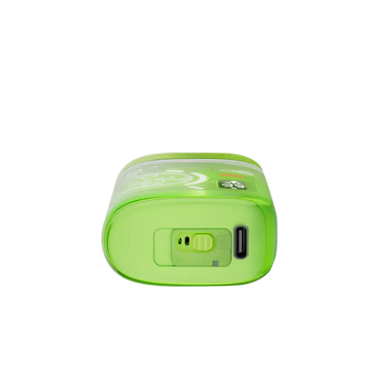 Bottom view of a lime green ELFBAR BC Pro 80K Miami Mint disposable vape showing the USB-C charging port and airflow adjustment switch.