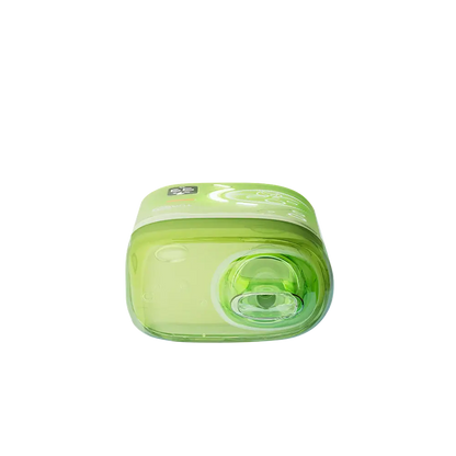 Top-down view of a lime green ELFBAR BC Pro 80K Miami Mint disposable vape featuring a clear mouthpiece and a digital display screen showing battery and e-liquid levels.