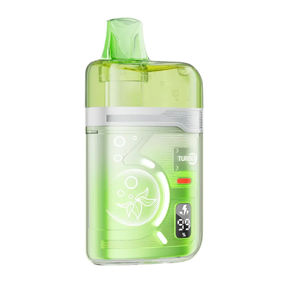 The ELFBAR BC Pro 80K Miami Mint disposable vape features a lime green translucent body with a digital display showing 99 percent battery life and a Turbo mode indicator.