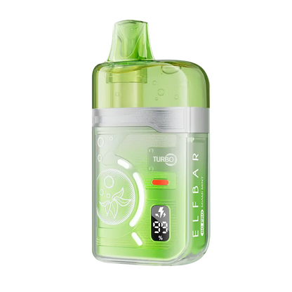 An ELFBAR BC Pro 80K Miami Mint disposable vape featuring a translucent lime green body, a digital battery percentage display, and a silver trim with the text ELFBAR BC PRO Miami Mint and Turbo.