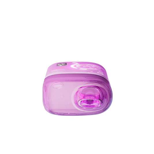 Top-down view of a purple ELFBAR BC Pro 80K Peach Ice disposable vape featuring a transparent mouthpiece and a digital display screen.