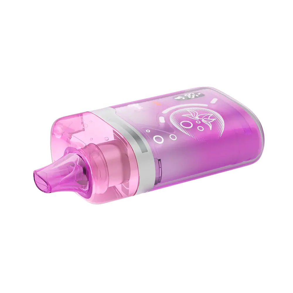 An ELFBAR BC Pro 80K Peach Ice disposable vape featuring a translucent pink and purple body with a digital display and a peach graphic on the side.