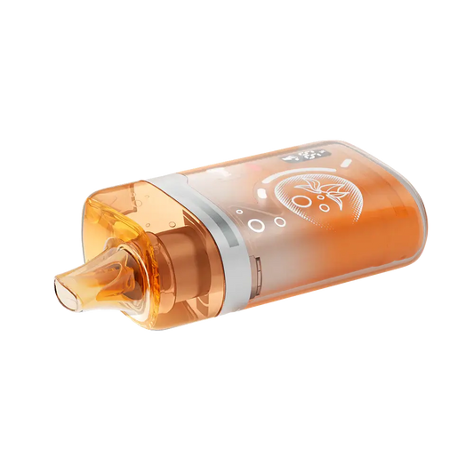 An ELFBAR BC Pro 80K Peach Mango Watermelon disposable vape featuring a translucent orange and white body with a digital display screen and fruit graphics.