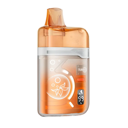 An ELFBAR BC Pro 80K Peach Mango Watermelon disposable vape featuring a translucent orange and clear casing with a digital battery display and Turbo mode indicator.