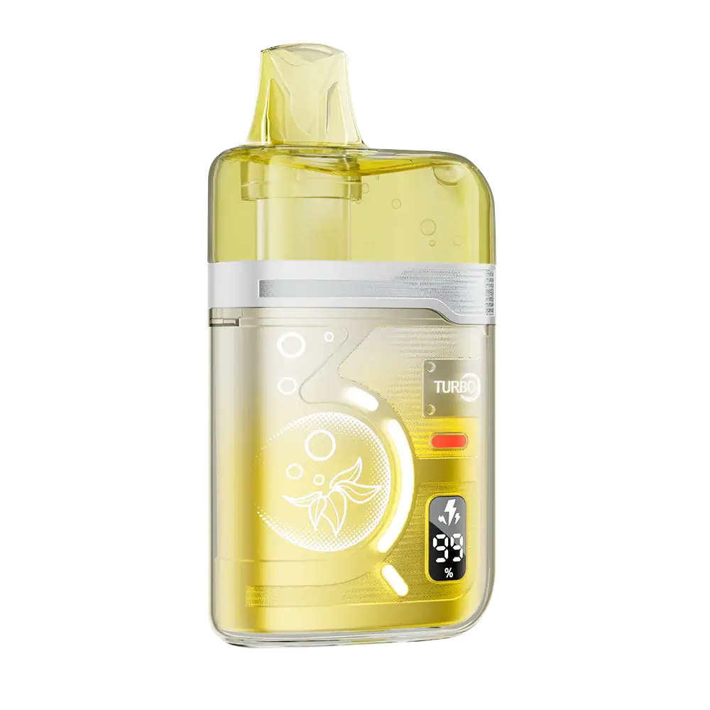 An ELFBAR BC Pro 80K Pineapple Mango disposable vape featuring a translucent yellow casing, a digital battery percentage display, and a Turbo mode indicator on a white background.
