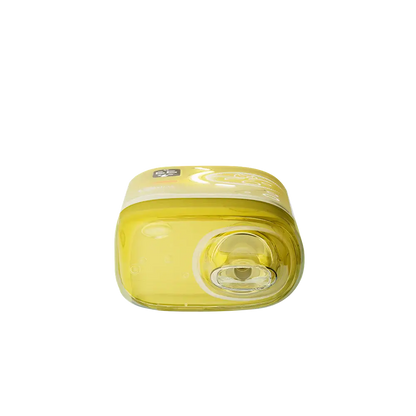 Top-down view of a yellow ELFBAR BC Pro 80K Pineapple Mango disposable vape featuring a clear mouthpiece and a digital display screen.