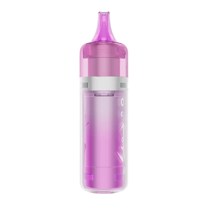 A side view of the ELFBAR BC Pro 80K Strawberry Banana disposable vape featuring a translucent pink mouthpiece and a clear outer shell over a metallic pink internal body.