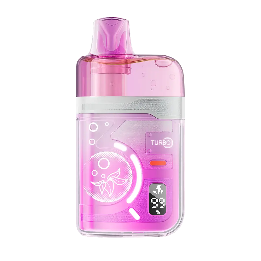 The ELFBAR BC Pro 80K Strawberry Banana disposable vape features a translucent pink and clear casing with a digital battery display and Turbo mode indicator on a white background.