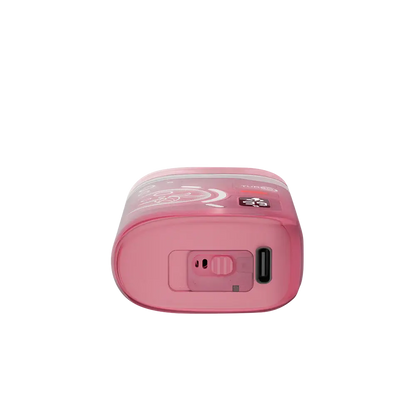 Bottom view of a pink ELFBAR BC Pro 80K Strawberry Ice disposable vape showing the USB-C charging port and airflow adjustment switch.