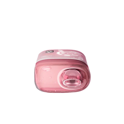 Top-down view of a pink ELFBAR BC Pro 80K Strawberry Ice disposable vape featuring a translucent pink mouthpiece and a digital display screen.