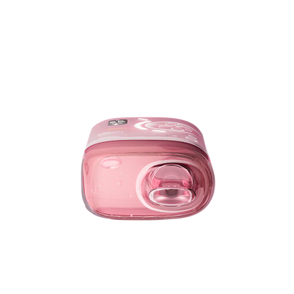 Top-down view of a pink ELFBAR BC Pro 80K Watermelon Ice disposable vape featuring a transparent mouthpiece and a digital display showing battery and e-liquid levels.