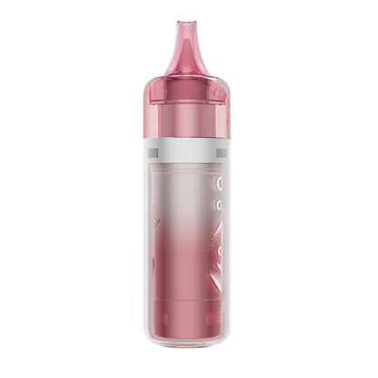 A side profile of the ELFBAR BC Pro 80K Watermelon Ice disposable vape featuring a translucent pink mouthpiece and a metallic pink body encased in a clear outer shell.