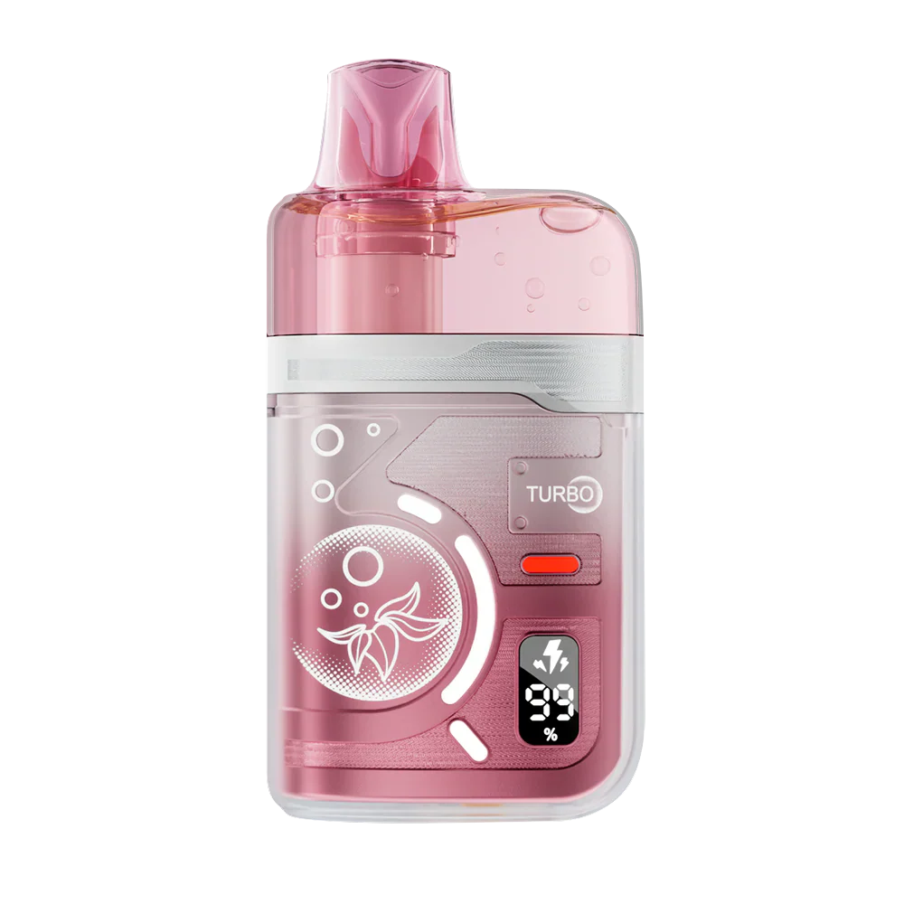 An ELFBAR BC Pro 80K Watermelon Ice disposable vape featuring a translucent pink shell, a digital display showing 99 percent battery life, and a Turbo mode indicator.