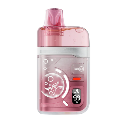 An ELFBAR BC Pro 80K Watermelon Ice disposable vape featuring a translucent pink shell, a digital display showing 99 percent battery life, and a Turbo mode indicator.